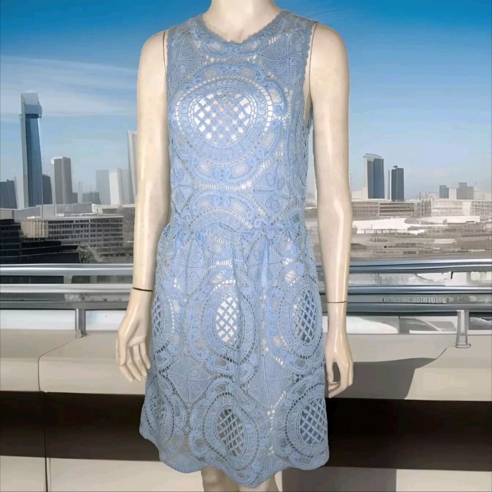 Womens M Blue Lace Dress Overlay Gorgeous !